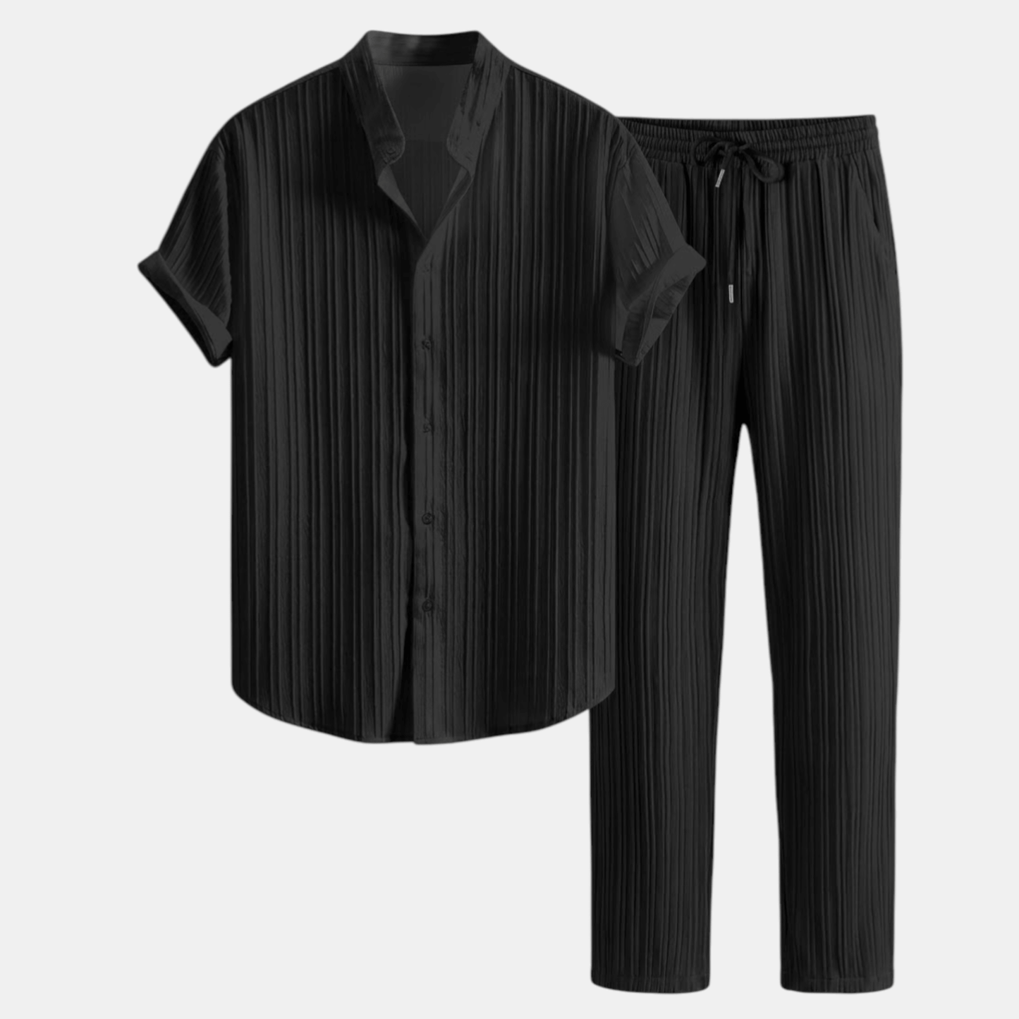 Stylish Men's Outfit | Pleated Short Sleeve Shirt & Drawstring Trousers Set for Comfortable Summer Wear 5