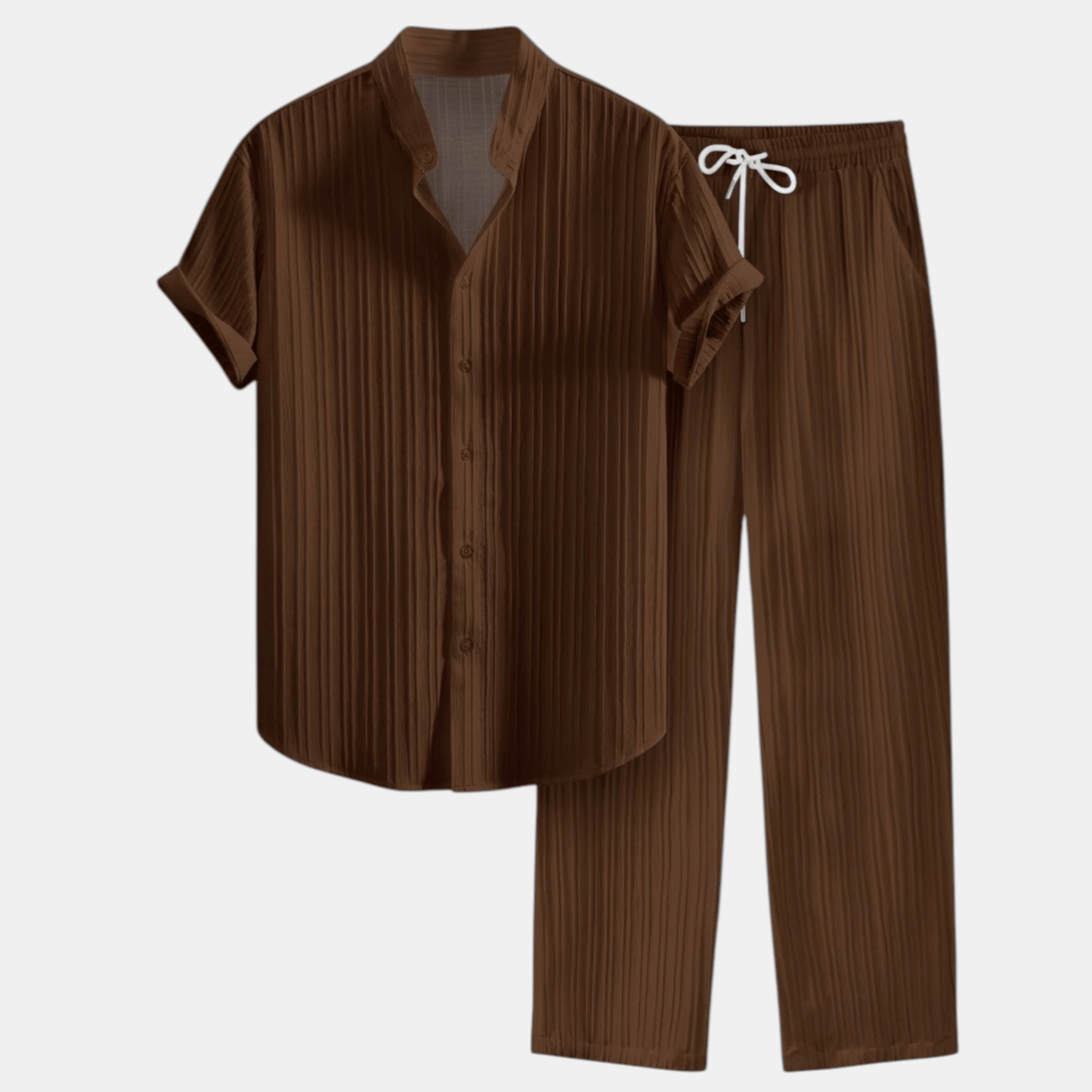 Stylish Men's Outfit | Pleated Short Sleeve Shirt & Drawstring Trousers Set for Comfortable Summer Wear 6