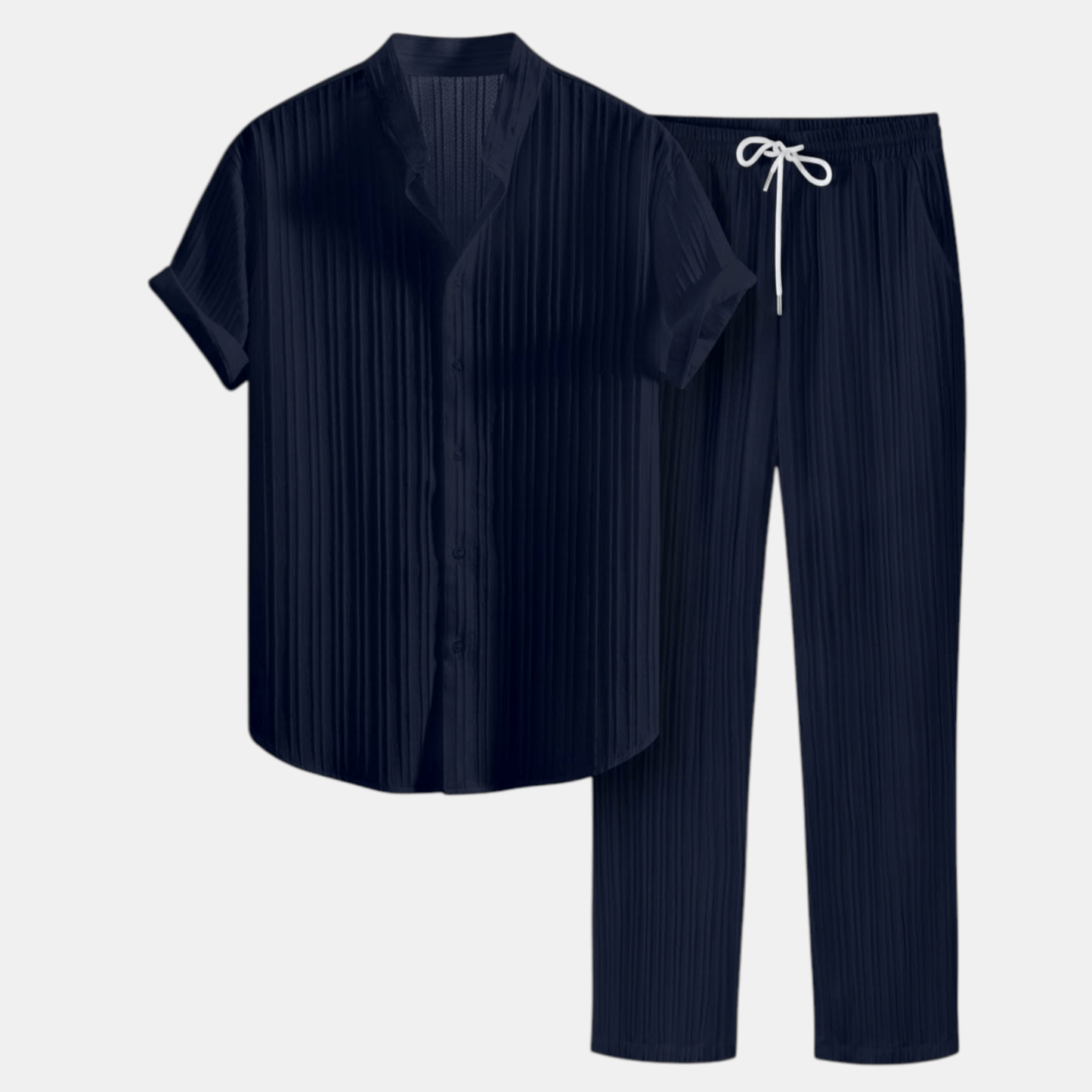 Stylish Men's Outfit | Pleated Short Sleeve Shirt & Drawstring Trousers Set for Comfortable Summer Wear 7