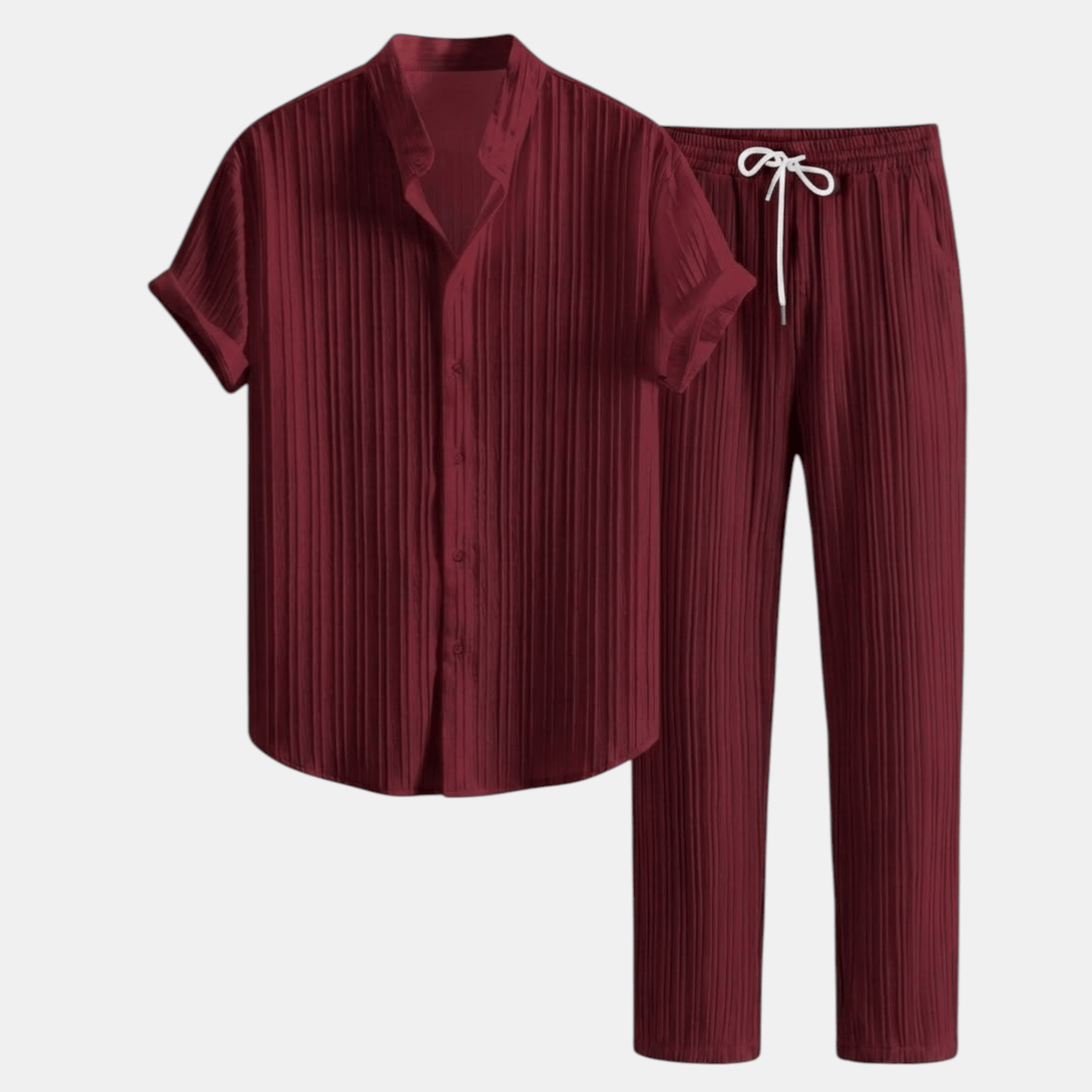 Stylish Men's Outfit | Pleated Short Sleeve Shirt & Drawstring Trousers Set for Comfortable Summer Wear 8