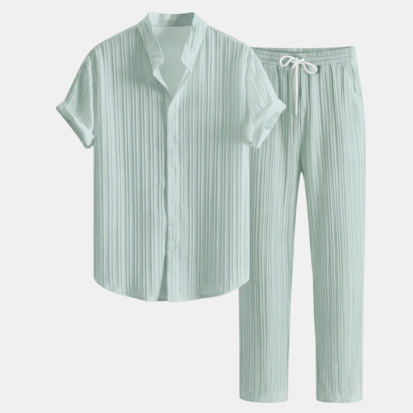 Stylish Men's Outfit | Pleated Short Sleeve Shirt & Drawstring Trousers Set for Comfortable Summer Wear 9