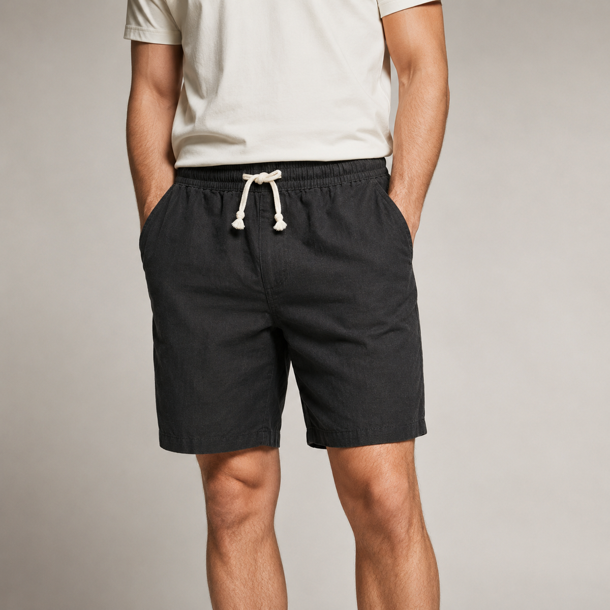 Men's Linen Blend Shorts - Drawstring Casual Summer Shorts