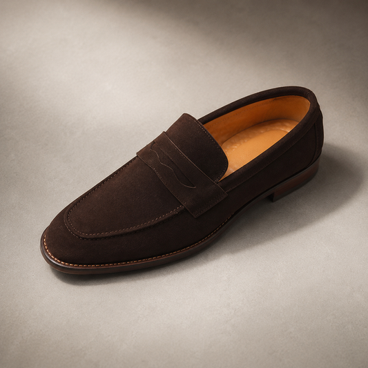 Men's Suede Penny Loafers - Classic Slip On Dress Shoes