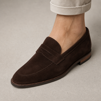 Men's Suede Penny Loafers - Classic Slip On Dress Shoes