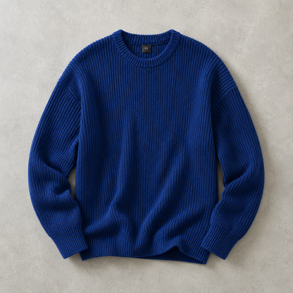 Men's Ribbed Crew Neck Sweater - Chunky Knit Pullover