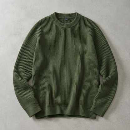 Men's Ribbed Crew Neck Sweater - Chunky Knit Pullover