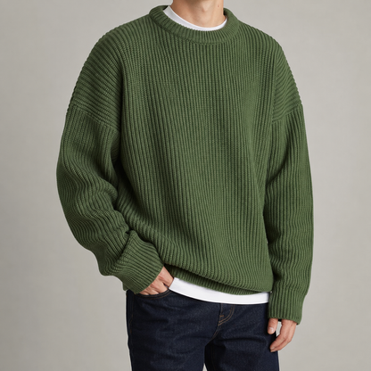 Men's Ribbed Crew Neck Sweater - Chunky Knit Pullover