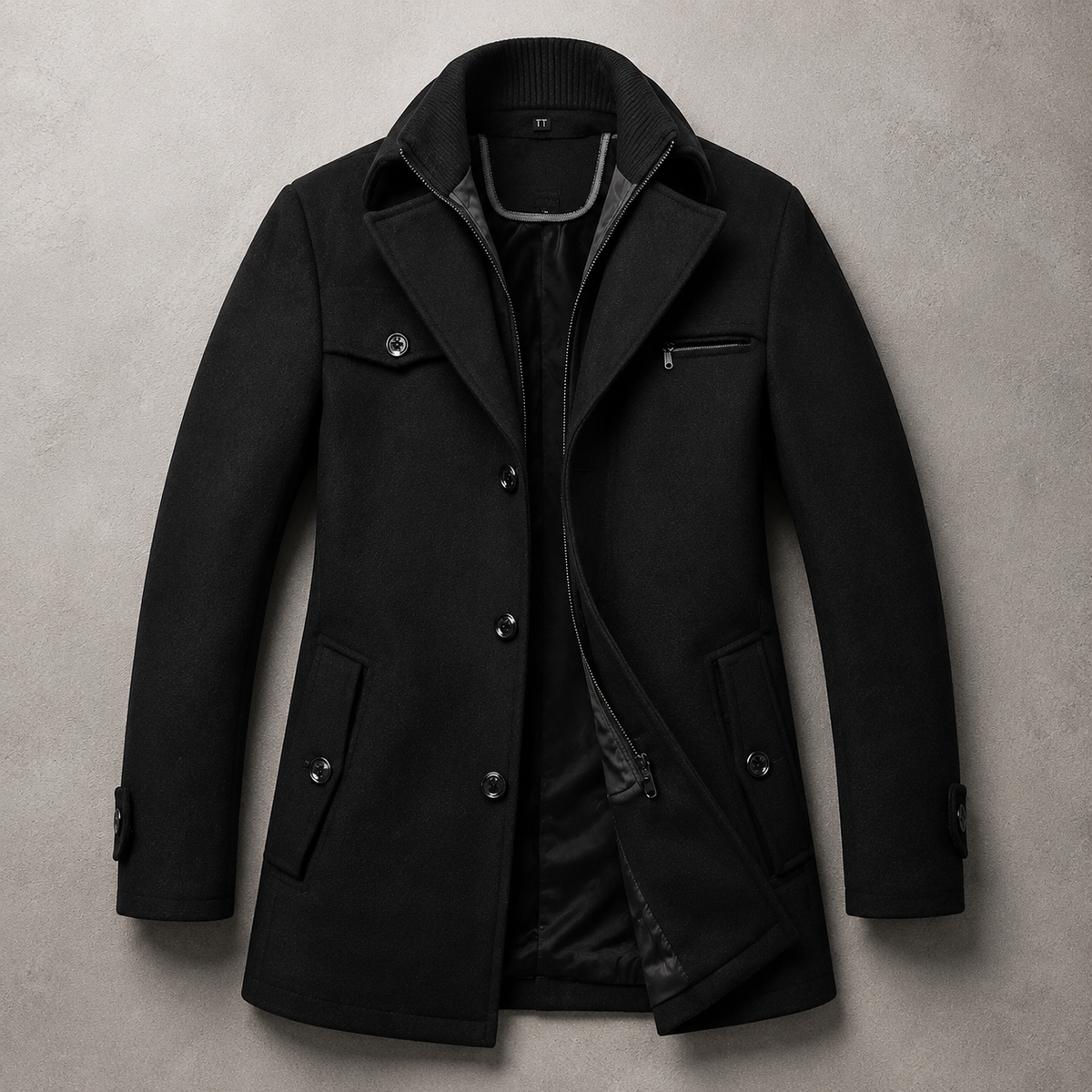 Men's Wool Blend Coat - Double Collar Winter Outerwear