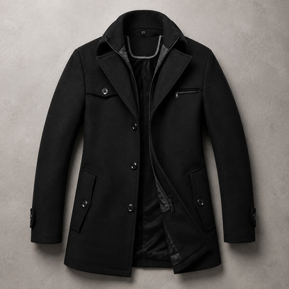 Men's Wool Blend Coat - Double Collar Winter Outerwear