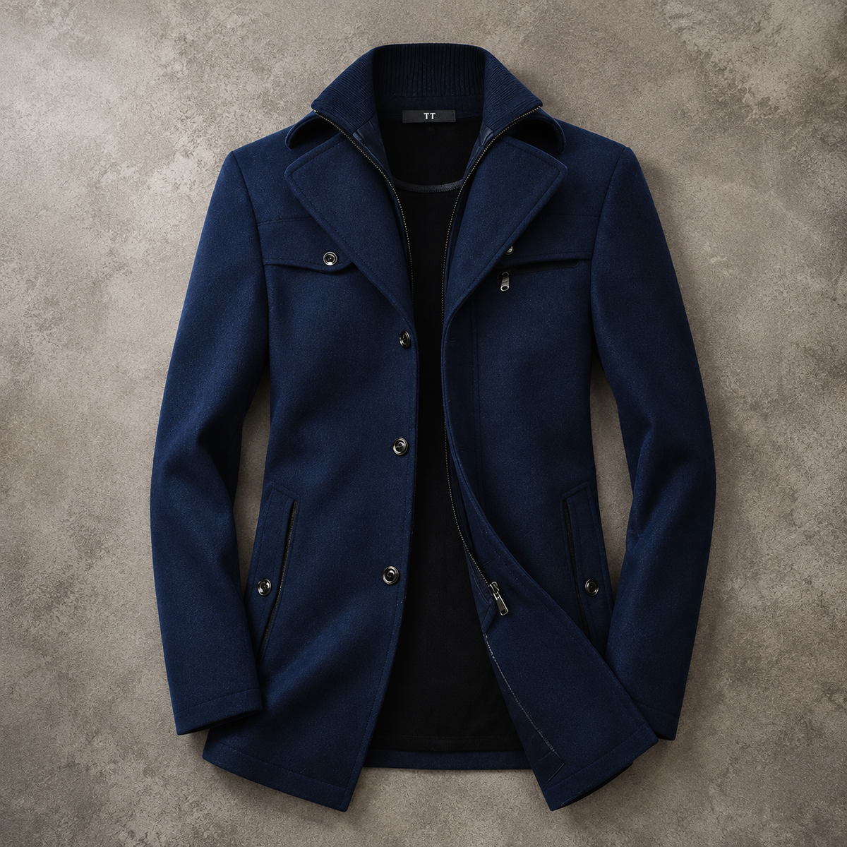 Men's Wool Blend Coat - Double Collar Winter Outerwear