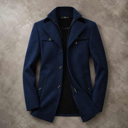 Men's Wool Blend Coat - Double Collar Winter Outerwear