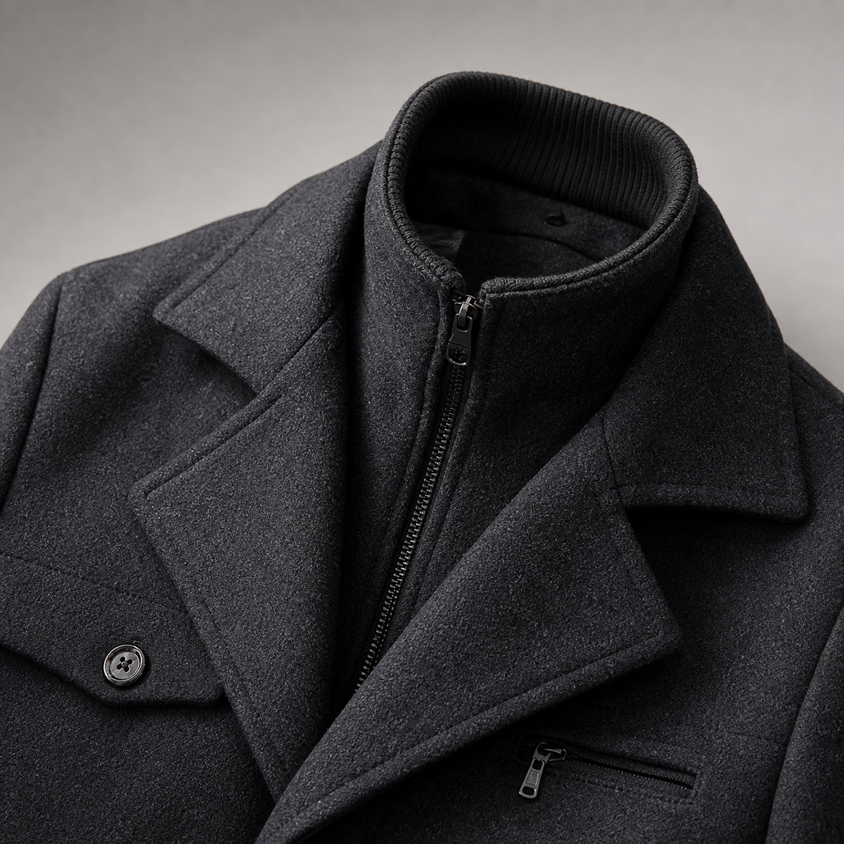Men's Wool Blend Coat - Double Collar Winter Outerwear