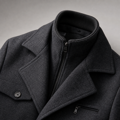 Men's Wool Blend Coat - Double Collar Winter Outerwear