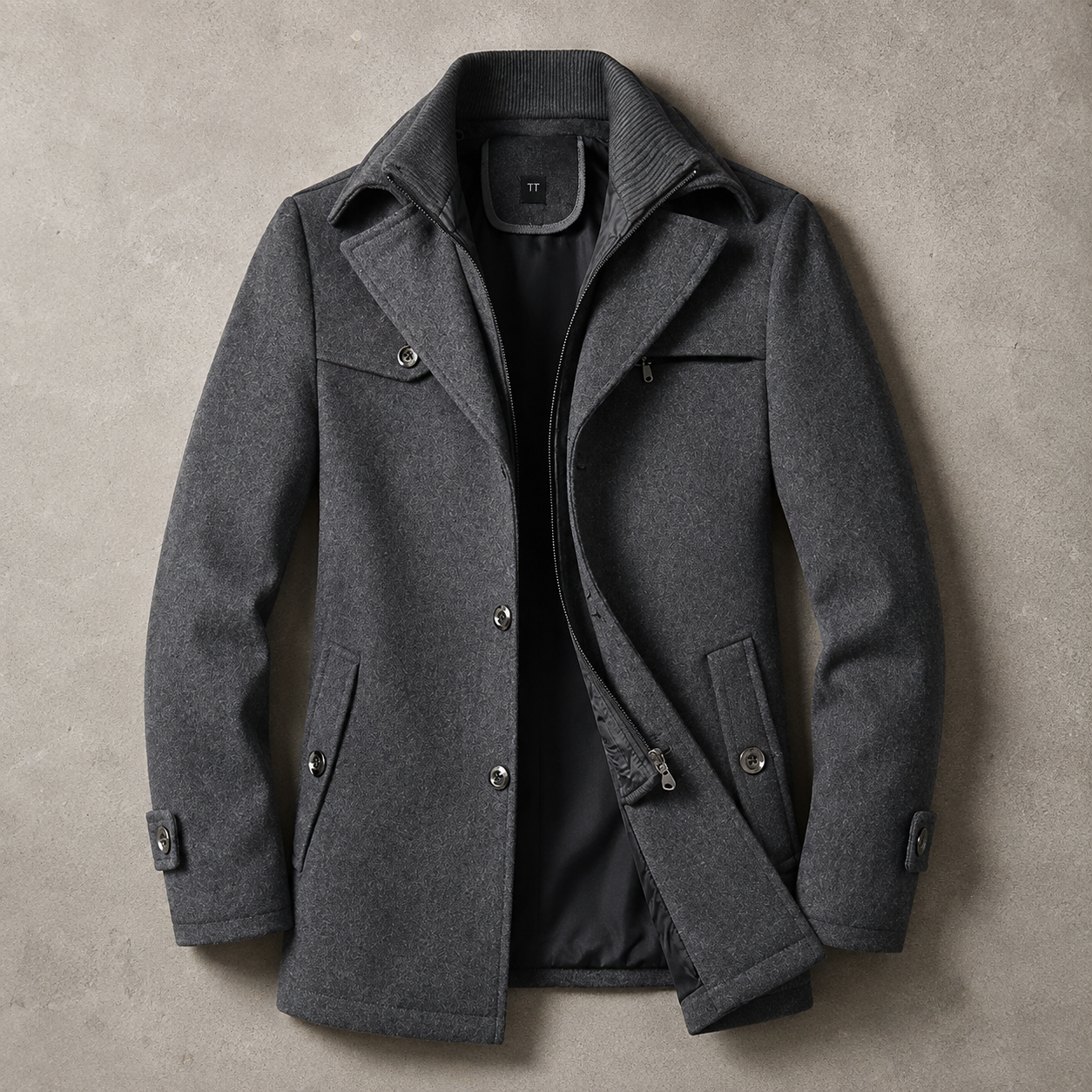 Men's Wool Blend Coat - Double Collar Winter Outerwear