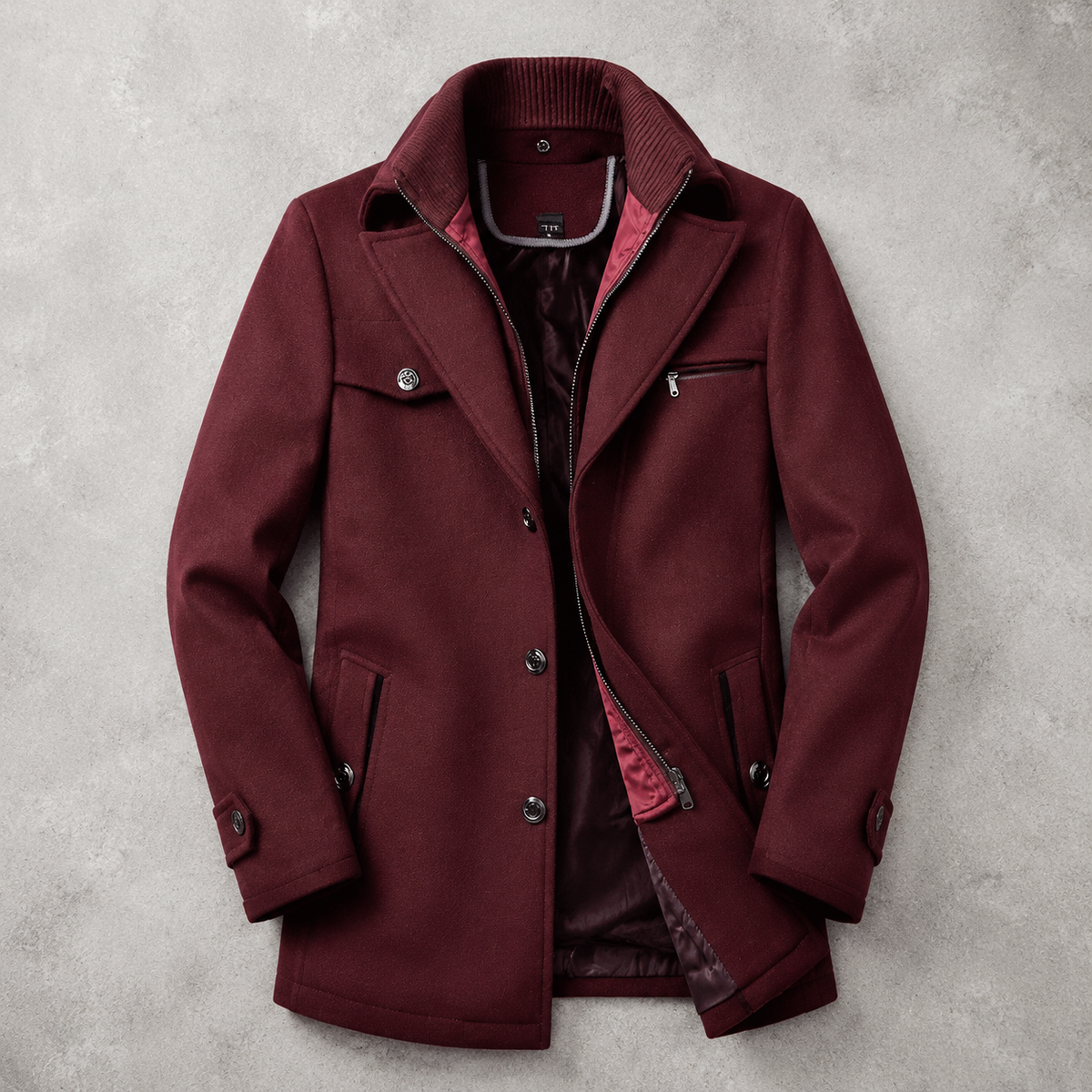 Men's Wool Blend Coat - Double Collar Winter Outerwear