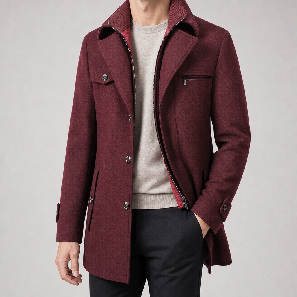 Men's Wool Blend Coat - Double Collar Winter Outerwear