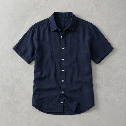 Men's Linen Blend Shirt - Short Sleeve Casual Summer Top