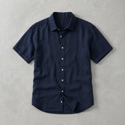 Men's Linen Blend Shirt - Short Sleeve Casual Summer Top