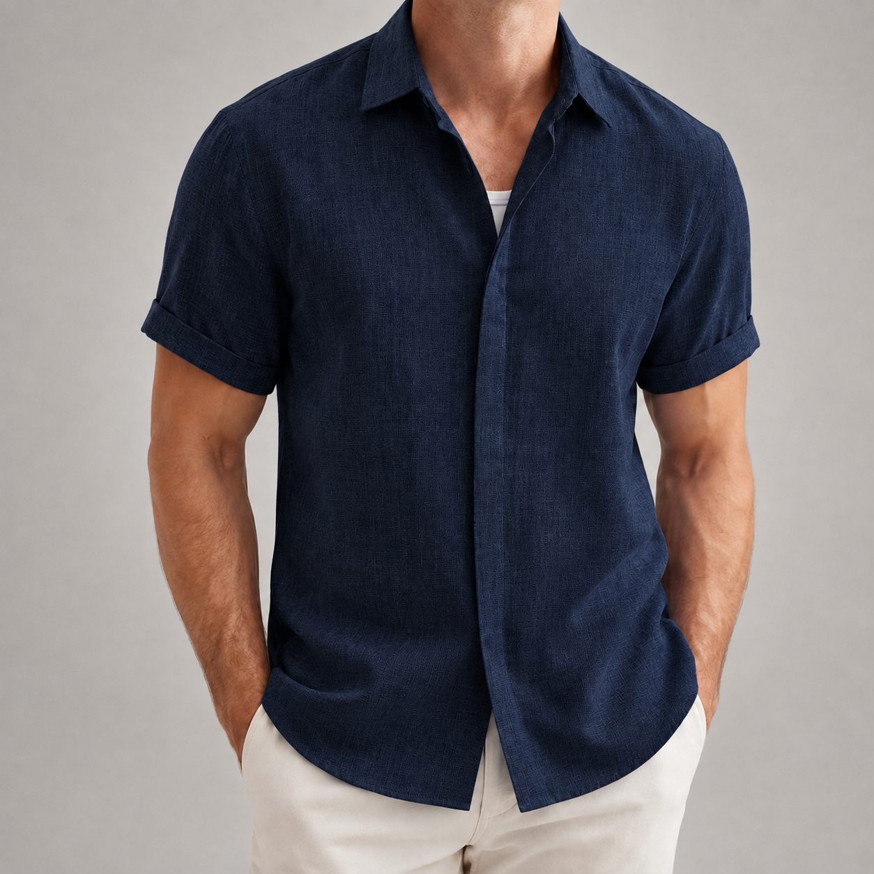 Men's Linen Blend Shirt - Short Sleeve Casual Summer Top