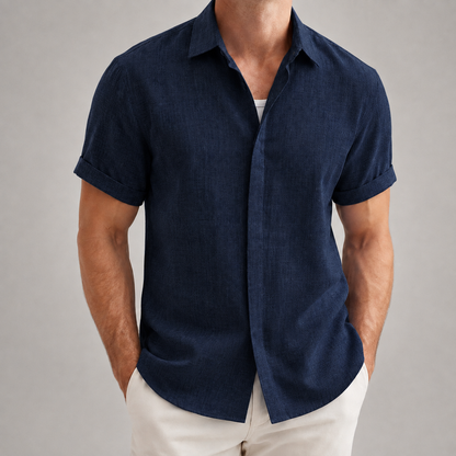 Men's Linen Blend Shirt - Short Sleeve Casual Summer Top