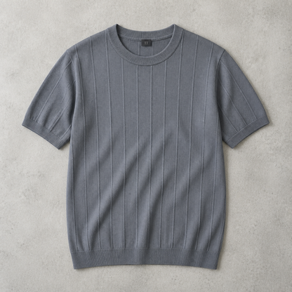 Men's Ribbed T-Shirt - Knit Short Sleeve Casual Top