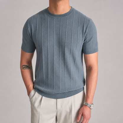 Men's Ribbed T-Shirt - Knit Short Sleeve Casual Top