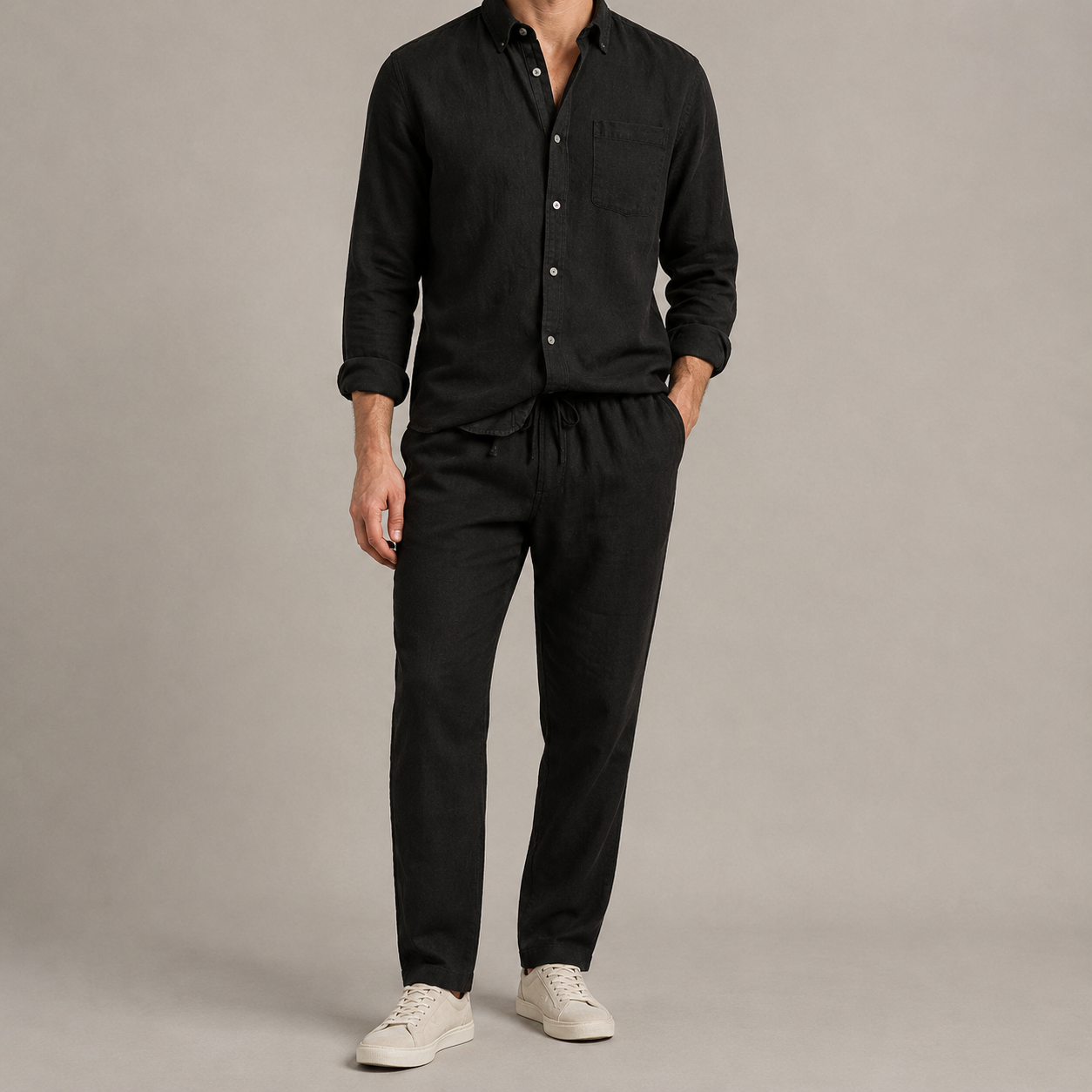 Men's Linen Blend Shirt and Pants Set - Casual Two Piece Outfit