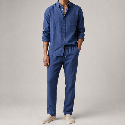 Men's Linen Blend Shirt and Pants Set - Casual Two Piece Outfit
