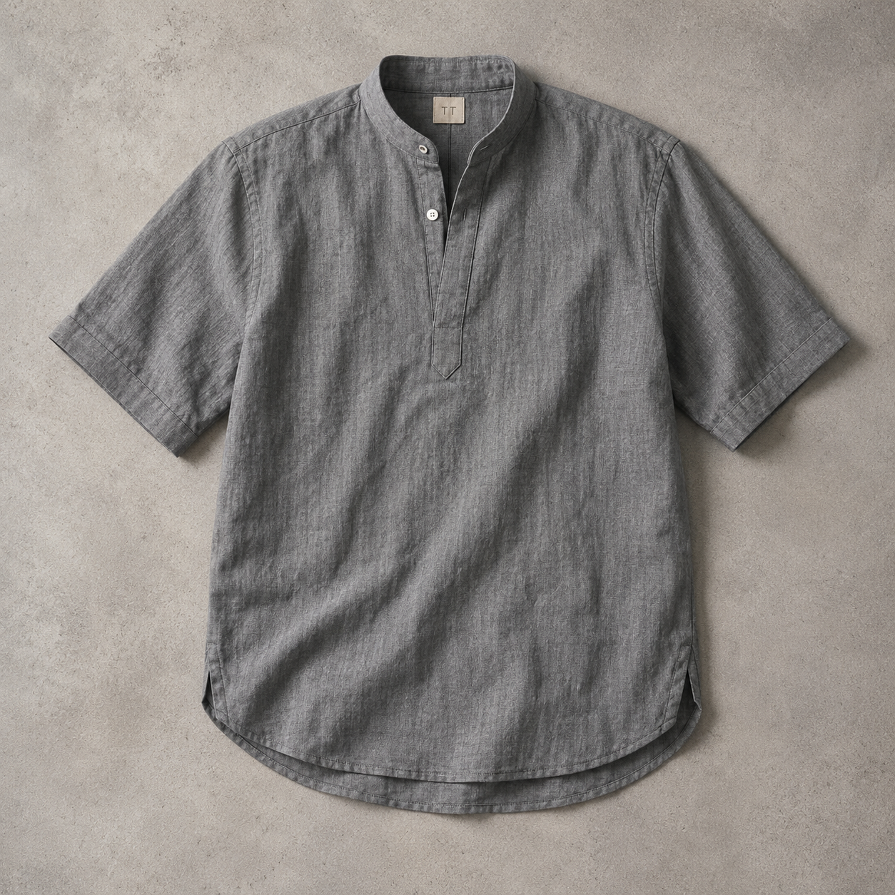 Men's Band Collar Shirt - Short Sleeve Casual Popover