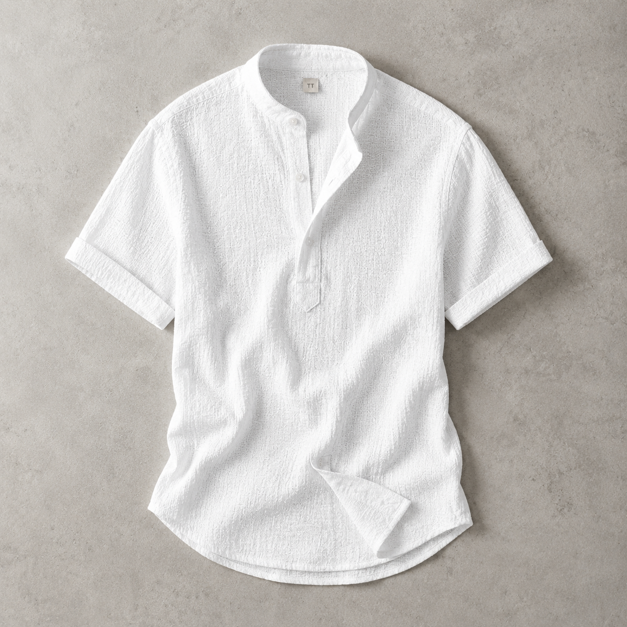 Men's Band Collar Shirt - Short Sleeve Casual Popover