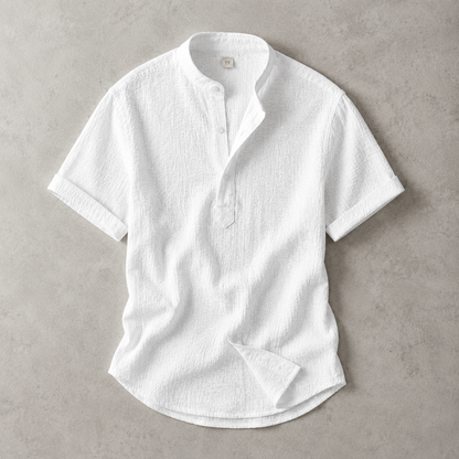 Men's Band Collar Shirt - Short Sleeve Casual Popover