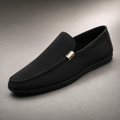 Men's Woven Loafers - Check Pattern Slip On Shoes