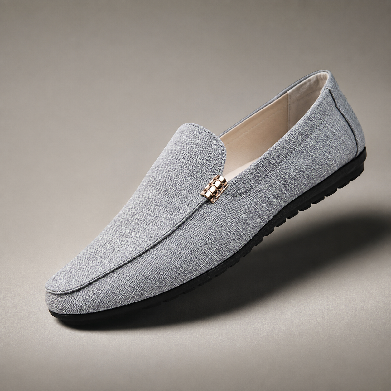 Men's Woven Loafers - Check Pattern Slip On Shoes