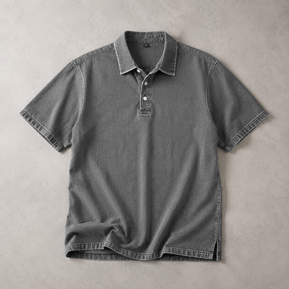 Men's Polo Shirt - Washed Cotton Casual Short Sleeve