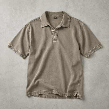 Men's Polo Shirt - Washed Cotton Casual Short Sleeve