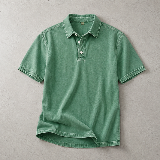 Men's Polo Shirt - Washed Cotton Casual Short Sleeve