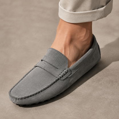 Men's Suede Driving Loafers - Penny Strap Slip On Shoes