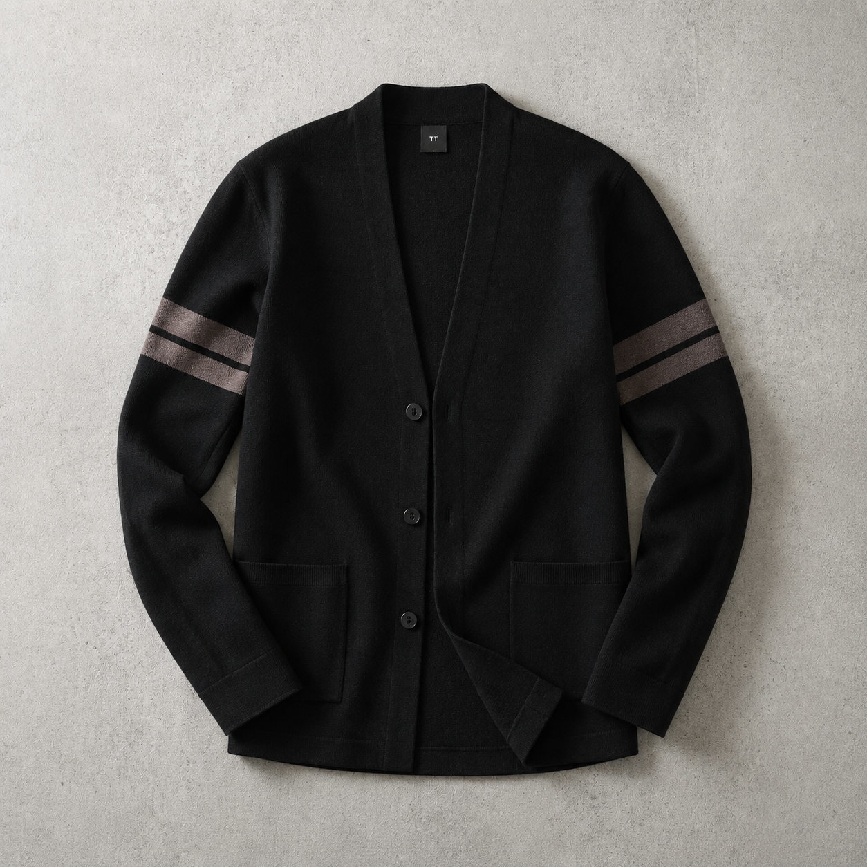 Men's Knit Cardigan - Striped Sleeve Button Front Sweater