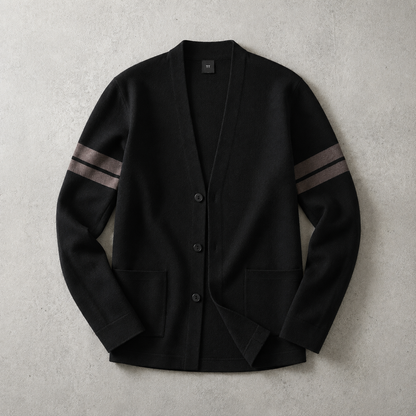 Men's Knit Cardigan - Striped Sleeve Button Front Sweater