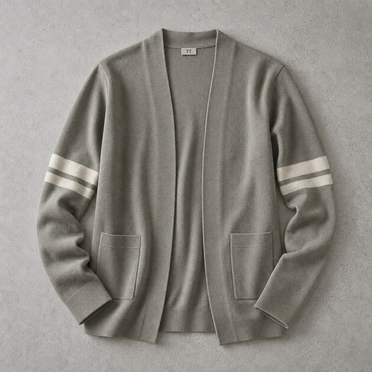 Men's Knit Cardigan - Striped Sleeve Button Front Sweater