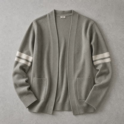 Men's Knit Cardigan - Striped Sleeve Button Front Sweater