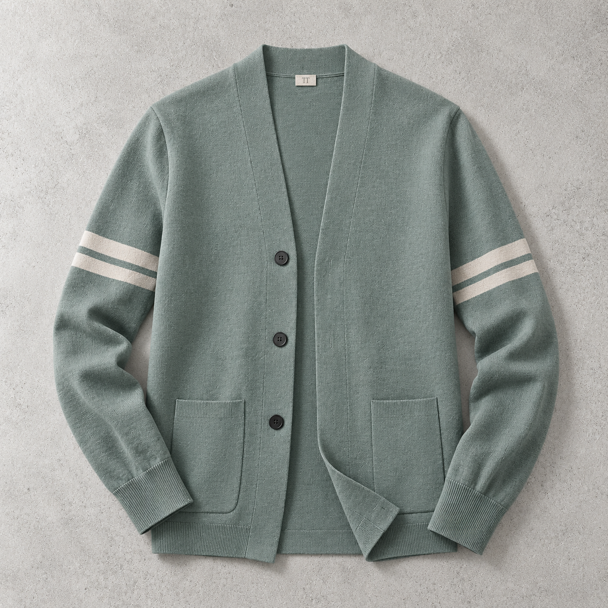 Men's Knit Cardigan - Striped Sleeve Button Front Sweater