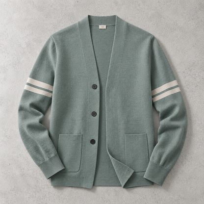 Men's Knit Cardigan - Striped Sleeve Button Front Sweater