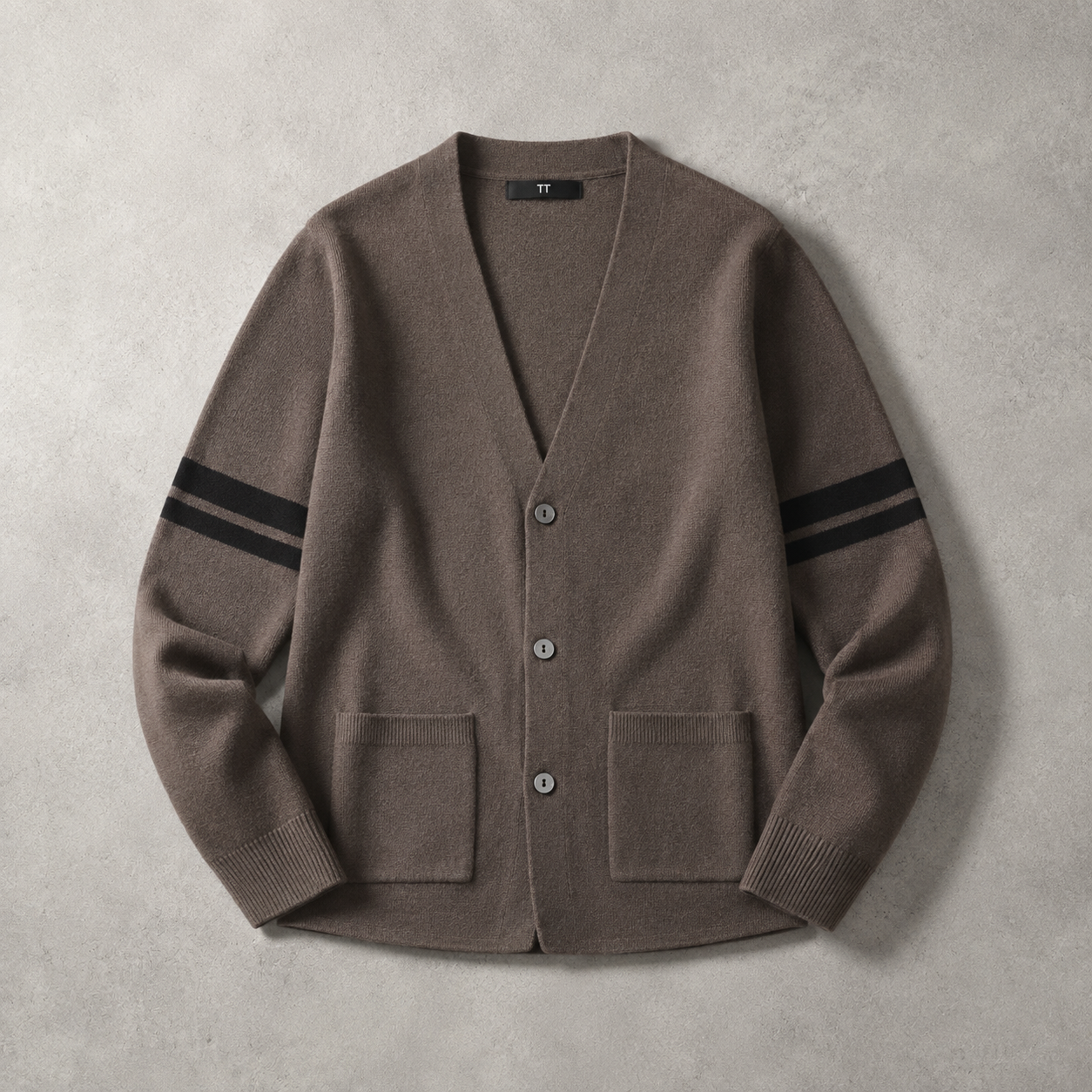 Men's Knit Cardigan - Striped Sleeve Button Front Sweater