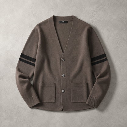 Men's Knit Cardigan - Striped Sleeve Button Front Sweater