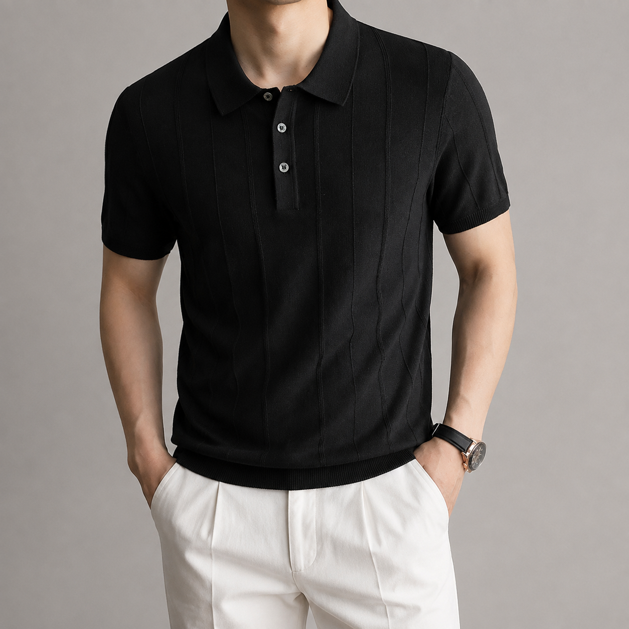 Men's Knit Polo Shirt - Short Sleeve Casual Top