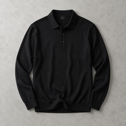 Men's Long Sleeve Polo Shirt - Knit Pullover Sweater
