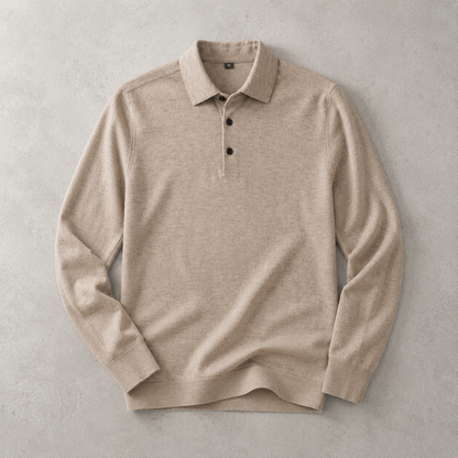 Men's Long Sleeve Polo Shirt - Knit Pullover Sweater