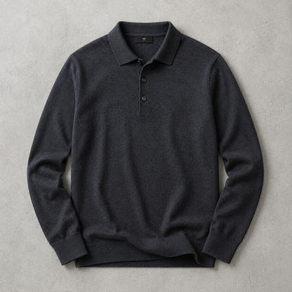 Men's Long Sleeve Polo Shirt - Knit Pullover Sweater