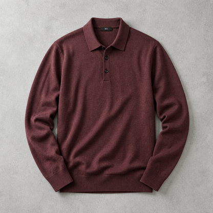 Men's Long Sleeve Polo Shirt - Knit Pullover Sweater